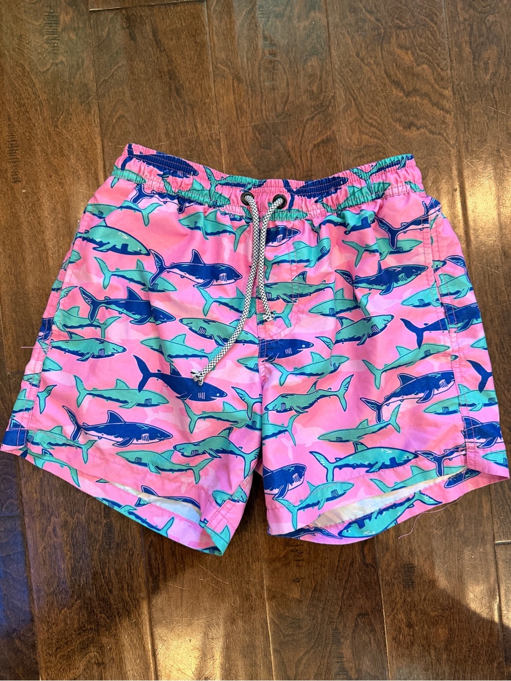 Men's Pink Shark-Print Swim Trunks